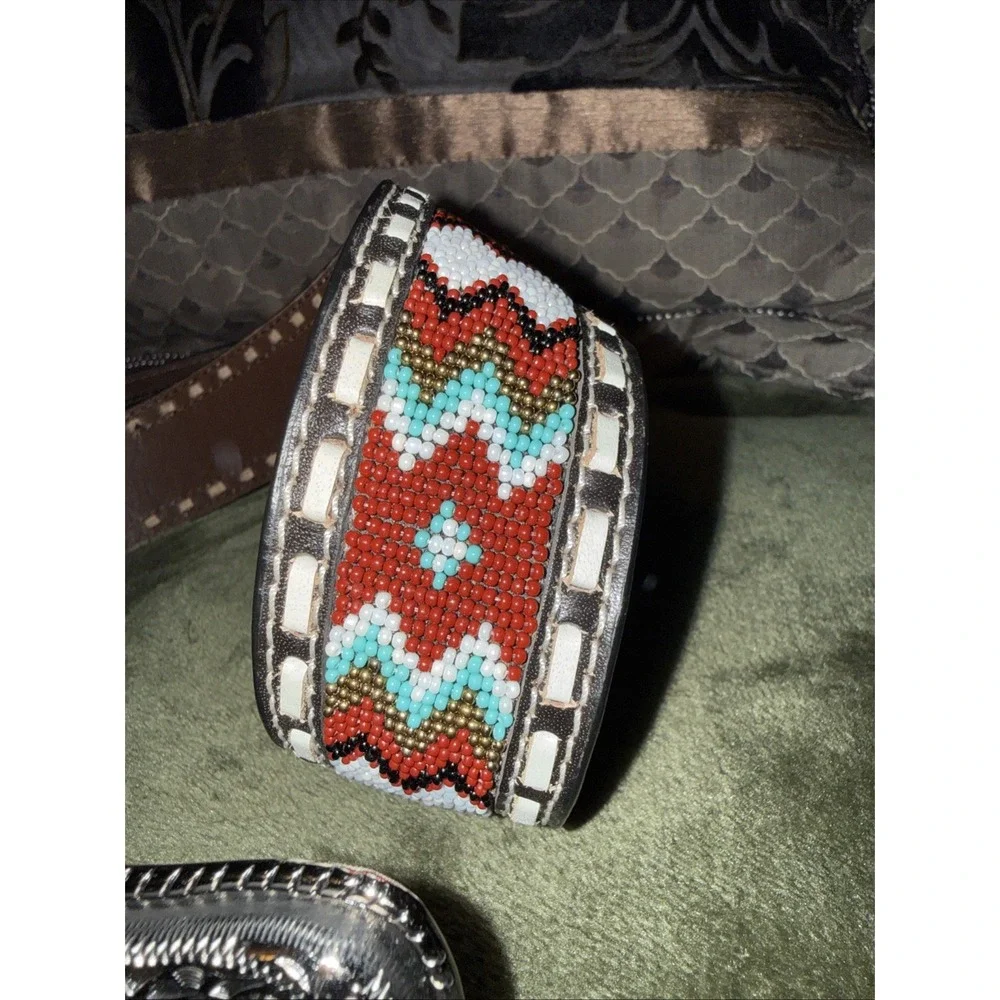 New Ariat Aztec‎ Bead Leather Belt Basketweave Belt A1040402 Mens Sz 42 Cowboy